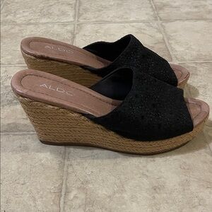 ALDO Black and Tan Wedge Sandals